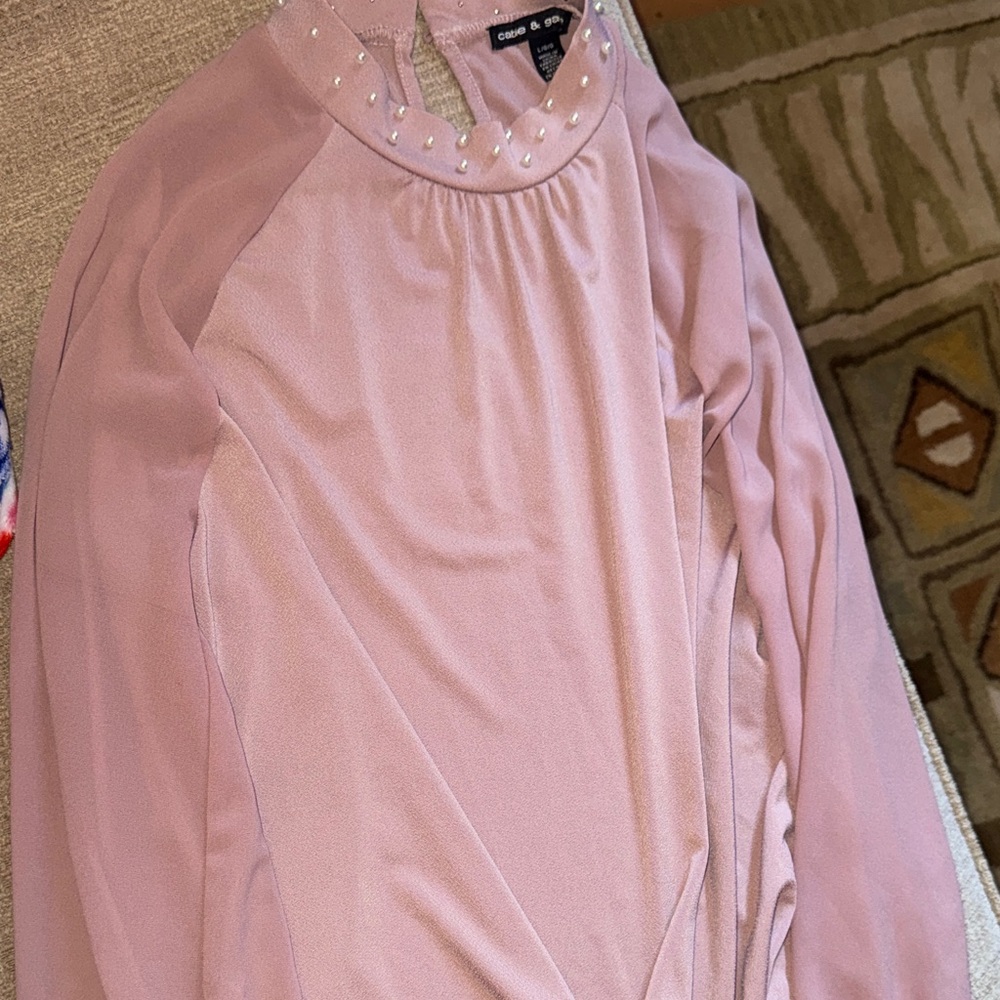 Cable & Gauge Mauve Blouse with Pearl Details